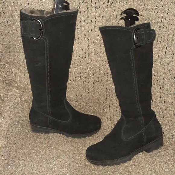 LA CANADIENNE-Valentina-Black Suede/Shearling Lined-Zip-Knee High-Sz 6-Excellent - Picture 1 of 6
